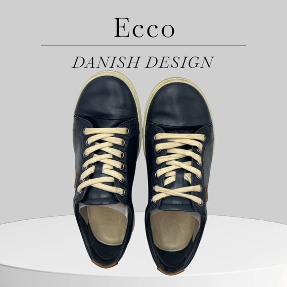 Ecco Navy Leather Lace-Up wide Shoes Womens Size 35/5 Danish Design Comfortable - Picture 1 of 13